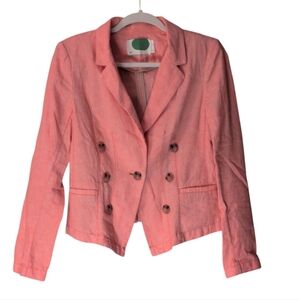 Anthropologie Seaboard coral Linen Double-Breasted Blazer size 2 Classic Preppy